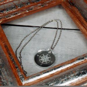 Compass Necklace Silver Acrylic Pendant with 18 inch Silver Chain